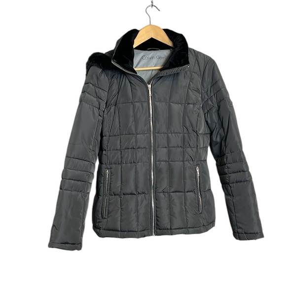 Calvin Klein quilted puffer gray  jacket with hood S - Picture 2 of 12